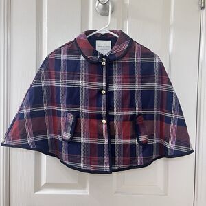 Janie and Jack Jacquard Cotton Merchant Marine Plaid Cape Girls Size 7 to 8